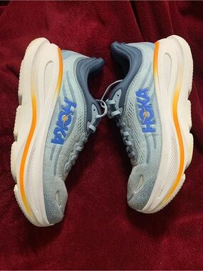 Hoka Light Blue & White Athletic Running Shoes with max cushions